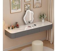 YITAYMLI Coiffeuse Murale Flottante en Bois Massif avec tiroirs, Table de Maquillage Murale entièrement assemblée, Bureau aux Coins arrondis Chambre,Table Seule(Gray+Sintered Stone Top,60cm/23.6in)