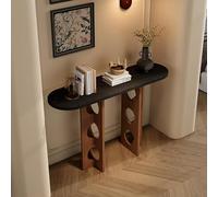 YITAYMLI Console rétro en Bois Massif, Table étroite d’appoint Couloir ou entrée, Table de canapé avec étagère Ouverte,mobilier décoratif,Pieds Creux créatifs,Bords arrondis(Black+Walnut,80cm/31.5in)