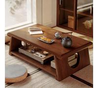 YITAYMLI Table Basse en Bois Massif Caoutchouc Style Japonais Tatami, Table Basse rectangulaire pour Salon, Pliable et Extensible, Rangement à Double Niveau, Gain de Place(Walnut,B-60cm/23.6in)