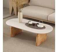 YITAYMLI Table Basse Ovale en chêne pour Salon, Table Basse Moderne et créative avec Rangement Simple/Double Niveau, Style Wabi-sabi, Design aux Bords arrondis, idéale(Single Layer A,120CM/47.2IN)