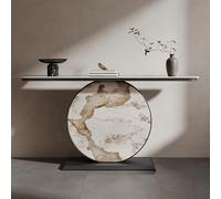 YITAYMLI Table Console d’Accent Contemporaine avec Plateau en Ardoise, Longue et Étroit, Table de Foyer Décorative pour Canapé, Base Ronde Stable et Créative avec Étagères(Black B,80CM/31.5IN)