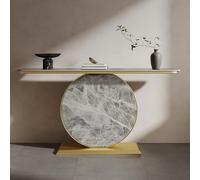 YITAYMLI Table Console d’Accent Contemporaine avec Plateau en Ardoise, Longue et Étroit, Table de Foyer Décorative pour Canapé, Base Ronde Stable et Créative avec Étagères(Gold D,100cm/39.4in)