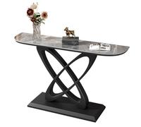 YITAYMLI Table Console Demi-Lune Moderne, Table en Marbre pour Entrée Ultra Étroit, Finition Antique,Base en Métal de Luxe,Plateforme d’Accueil à Coins Arrondis,pour Couloir(BlackD,100cm/39.4in)