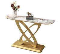 YITAYMLI Table Console Demi-Lune Moderne, Table en Marbre pour Entrée Ultra Étroit, Finition Antique,Base en Métal de Luxe,Plateforme d’Accueil à Coins Arrondis,pour Couloir(GoldB,150CM/59IN)