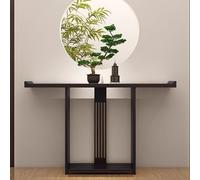 YITAYMLI Table Console étroite en Bois Massif Style Chinois Moderne, Table d'appoint Longue d'entrée inspirée du Zen avec étagère de Rangement Ouverte,à Placer Contre Un Mur(Black,160cm/63in)