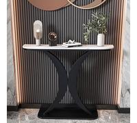 YITAYMLI Table Console Moderne Demi-Lune,Table d’Entrée Élégante avec Plateau en Pierre Style Italien Résistant aux Rayures,Cadre Métallique Stable,pour Salon ou Couloir(Black A,80cm/31.5in)