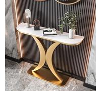 YITAYMLI Table Console Moderne Demi-Lune,Table d’Entrée Élégante avec Plateau en Pierre Style Italien Résistant aux Rayures,Cadre Métallique Stable,pour Salon ou Couloir(Gold A,150cm/59in)