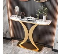 YITAYMLI Table Console Moderne Demi-Lune,Table d’Entrée Élégante avec Plateau en Pierre Style Italien Résistant aux Rayures,Cadre Métallique Stable,pour Salon ou Couloir(Gold B,120cm/47.2in)