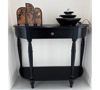 YITAYMLI Table Console Vintage Demi-Lune avec tiroir,Table d’appoint en Bois Massif pour Salon avec étagère de Rangement,Meuble décoratif Traditionnel pour entrée et Couloir(Black,100cm/39.4in)