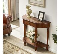 YITAYMLI Table Console Vintage Demi-Lune avec tiroir,Table d’appoint en Bois Massif pour Salon avec étagère de Rangement,Meuble décoratif Traditionnel pour entrée et Couloir(Walnut,80cm/31.5in)