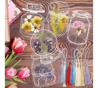 Yitexin 100 Pièces Bricolage Clair Marque Page Fleurs Séchées Avec Des Tassels, Transparentes Floral Marque Page Personnalisable Pressées Faire Faits à La Main Pot Formée (transparent)