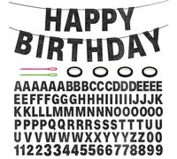 Yitexin 107 Pièces Glitter Joyeux Anniversaire Signez, Noir Guirlande Anniversaire, Personnalisable Banderole Personnalisée pour Diplôme Mariage 4 Cordes et 2 Dispositifs de Filetage (noir)