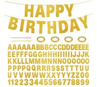 Yitexin 107 Pièces Glitter Joyeux Anniversaire Signez, Or Guirlande Anniversaire, Personnalisable Banderole Personnalisée pour Diplôme Mariage 4 Cordes et 2 Dispositifs de Filetage (Or)