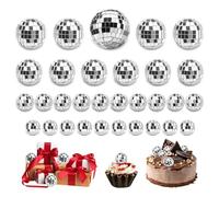 Yitexin 31 Pièces 5 Tailles Boule Disco pour Gâteau, Boule à Facette Déco Gâteau Disco, Boule Disco Miroir Argentée Décoration de Centre de Table pour Fête Ornement, Mariage, Danse