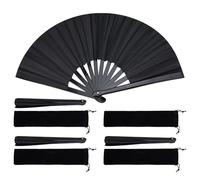 Yitexin 4 Pack 33 cm Soie eventail Noir, Clack Chinois Kung Fu Pliant evantaille avec Cadre en Plastique pour décoratif Festival Hommes Femmes fête Cadeau de Mariage Popping (Noir)