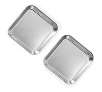 Yitexin Lot de 2 assiettes plates en acier inoxydable épais pour nourriture, petits plateaux de service carrés pour apéritif, biscuits, steak, dessert, salade, dentaire (argenté)