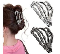 Yitexin Lot de 2 pinces à cheveux en métal antidérapantes en forme de squelette pour femme - Accessoires de fête pour cosplay (noir et argenté)