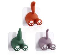 Yitexin Lot de 3 crochets multi-usages en forme queue d'animal,crochet mural adhésif,support brosse à dents,support dents,cuisine,salle bain,pour accrocher serviette,(3 pièces),Vert,Rouge,Violet.