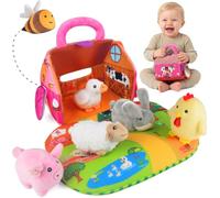 Yitical Jouet Bebe 6 Mois 1 an, Animaux de la Ferme Jouet Sensoriel pour Enfant, Montessori Jeux Bébé avec 6 Peluches Sensorielles et Grange Pliable, Cadeau pour Garçon et Fille de 9, 12 Mois