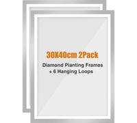 Yitobici Cadre de peinture diamant, cadre pour toile de 30 x 40 cm, cadre magnétique, autocollant, avec crochets pour mur, fenêtre, porte (argenté)