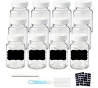 Yitobici Lot de 12 bouteilles à shot au gingembre à remplir - En verre transparent - 60 ml - Avec couvercle, étiquettes et brosse - Réutilisables - Pour le gingembre, le jus, le smoothie, les épices