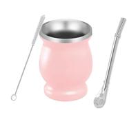 Yitobici Tasse à maté, ensemble de tasses à thé à maté, avec paille à maté et brosse de nettoyage, conception isolée à double paroi, pour thé maté (rose).