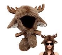 Yitzld Bonnet Animal Bonnet à Cornes de Rennes de Noël | Bonnet Anti-Vent à Cornes et Oreilles d'Animaux Pour Cosplay Fête Anniversaire Extérieur Ski Vélo Randonnée Marche Femmes