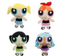 YIUNL Dessin animé The Powerpuff Girls Peluche Jouet Set Bulles Blossom Buttercup Pillow Poupée Anime en Peluche pour Enfants Cadeau d’Anniversaire 25cm 4 pcs