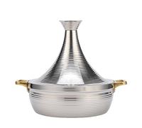 Yiustldd Marmite à tajine en Acier Inoxydable avec Couvercle fermé en Forme de cône, poêle à mijoteuse antiadhésive avec 2 poignées pour cuisinière à gaz à Induction,Argent,32cm