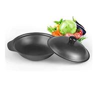Yiustldd Wok en fonte avec couvercle, poêle antiadhésive, universel pour plusieurs poêles, adapté pour une ou plusieurs personnes, petit mini wok,26cm