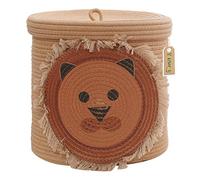 Yiuswoy Panier à Linge Bébé Panier de Rangement Tissé en Corde de Coton pour Jouets, Vêtements, Chambre d’enfants Décoration Organisateur avec Couvercle, 32 x 32 cm, Lion, Marron