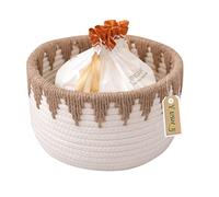 Yiuswoy Panier de Rangement Tissé en Corde de Coton Corbeille de Rangement Jute Petit Boîte de Rangement Rond pour Jouets, Maquillage, Bébé Divers, 24 x 15 cm, Blanc
