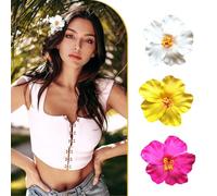YIUWOD 3 Barrette Fleur - Pince à Cheveux Fleur - Pince Fleurs Cheveux - Convient Pour Les FêTes,Les Voyages,Les Vacances à La Plage,Les Petits Accessoires Pour DéCorer(Blanc et Jaune Rose)