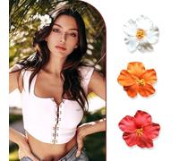 YIUWOD 3pince Fleur - Fleur Cheveux - Pince A Cheveux Fleur - Petits Accessoires AdaptéS Aux FêTes, Aux Voyages, Aux Vacances à La Plage, La DéCoration des VêTements (Blanc, Rouge et Orange)