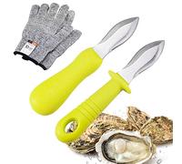YIVCKOM Couteau à huître, ensemble de couteaux à huîtres et de gants, outils d'ouverture de palourdes de fruits de mer en acier inoxydable avec gants résistants aux coupures et ensemble de couteaux à