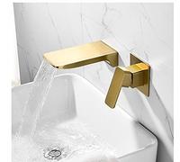 YIVELYYZG Robinet de lavabo Mural brossé doré à poignée Unique, mitigeur de Salle de Bains, Robinet d'évier Chaud-Froid, Robinet de lavabo carré à Cascade en Laiton(Brush Gold)