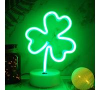 YIVIYAR LED Forme de Trèfle Enseigne au Néon Néon Signe, Trèfle Lampes Jolie Veilleuse USB et Batterie Décor de Chambre à Coucher pour Salon avec piédestal de Chambre Décor de Table Basse(Clover)