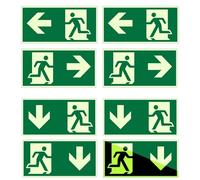 yivom Lot de 8 panneaux de sortie de secours - 300 x 150 mm - En PET - Autocollants, phosphorescents - Avec flèche gauche/droite/bas - Pour l'intérieur et l'extérieur