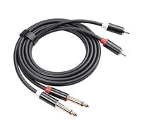 YIWENG Câble d'interconnexion audio double 1/4 '' TS vers double RCA 2 × 6,35 mm mâle TS vers 2 RCA mâle adaptateur fil cordon prise plaquée or + coque en alliage d'aluminium 5FT
