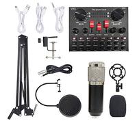 YIWENG Carte Son Multi-Fonctionnelle en Direct BM800 Ensemble de Microphones Équipements d'enregistrement Audio (Noir et Argent)