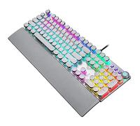 YIWENG Gaming Keyboard,F2088 104 Touches Filaire Gaming Mécanique Punk Rond Clavier Effet de Lumière Mixte Panneau Métallique avec Repose-Poignet Blanc (Commutateurs Bleus)