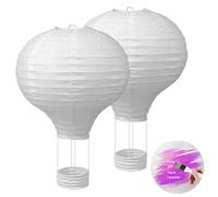 YIWONFU 2 Lanterne en Papier à Suspendre Diamètre 30 cm, Blanche Lgnifuge/Pliable Montgolfière avec Gondole et Étrier en Métal pour Bricolage, Anniversaire, Fête