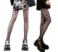YIWONFU 2 Pièces Collant Resille Noir, Taille Haute Collant Femme Sexy Élastique Bas Resille Femme pour un Usage Quotidien, Fête Costumée, Cosplay, Halloween, NoëlImprimé (Amour + Croix)