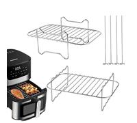 YIWONFU 2 Pièces Grille Air Fryer, Acier Inoxydable Accessoires pour Air Fryer Compatible avec Ninja AF300EU, AF400EU, Cecotec, Ultenic K20 7.6L-9.5L Double Friteuse Air Chaud, avec 4 Brochettes