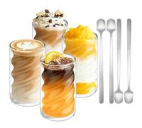 YIWONFU Lot de 4 verres à latte macchiato à double paroi 350 ml avec 4 cuillères, verres à café en verre borosilicate isolants, tasses à expresso, verres à cappuccino, café glacé, verres à thé