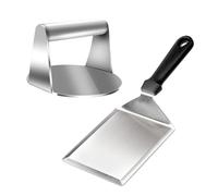 YIWONFU Smash Burger Acier Inoxydable, Presse Hamburger 14cm Rond, Presse Steak Haché Antiadhésif, Convient pour la Cuisine, Le Barbecue, Presser la Graisse (Presse+Spatule Burger)