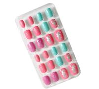 YIXANNX 1 ensemble ongles pour enfants longueur moyenne Style carré presse sur bâton couleur unie couverture complète fournitures de Salon artificielles , Douze
