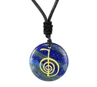 YIXANNX Charmant collier pendentif vintage rond, unisexe, accessoire élégant, bijou du quotidien, Pour Reiki Cho Ku Rei, collier symbole sacré, Bleu, 3 cm x 7 mm