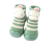 YIXANNX Chaussettes de Style Animal Mignon à Rayures durables, Chaussures pour Nourrissons et Tout-Petits, Chaussettes pour Nouveau-né à la Mode avec Semelles en Caoutchouc, Vert, 20/21