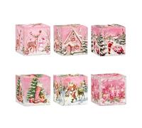 YIXANNX Coffrets cadeaux festifs pour célébrations de joyeux noël, papier rose, thème de noël, arbre, emballage bonbons, collations, Style 2